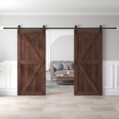 Double 36x80 inch Sliding Barn Wood Doors Slab with 6.6ft Hardware Kit and Handle