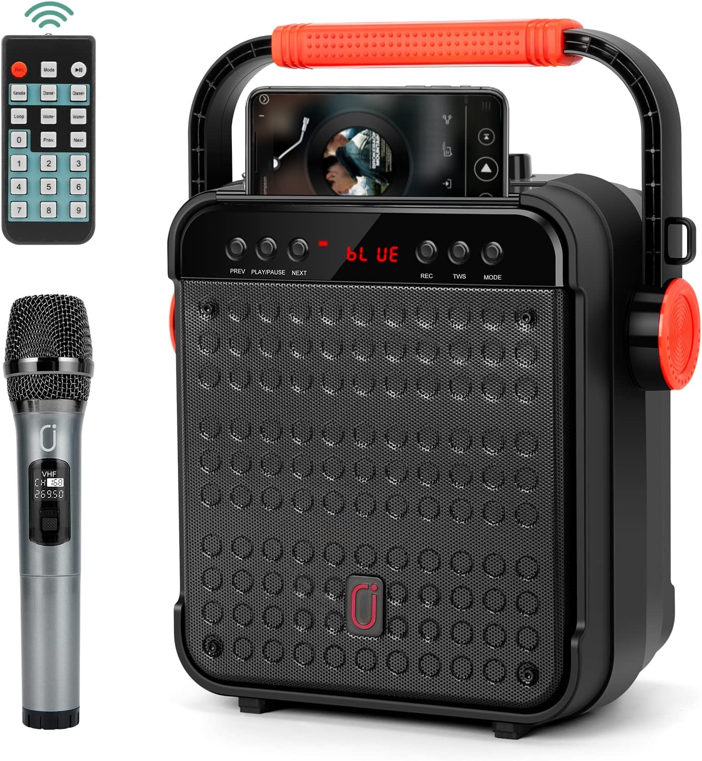 JYX Portable Karaoke Machine with Wireless Microphone, Bluetooth PA System with TWS,Remote Control Karaoke Speaker with AUX in, TF Card, USB