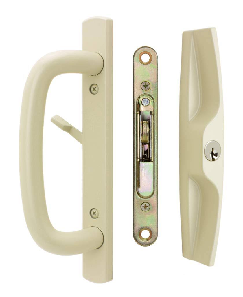 Veranda Sliding Glass Door Handle Set with Mortise Lock, Tan, Keyed, 3-15/16” Screw Holes, 1-1/2” Door Thickness