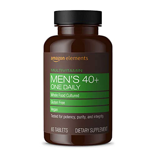 Amazon Elements Men? 40+ One Daily Multivitamin, 67% Whole Food Cultured, Vegan, 65 Tablets, 2 month supply (Packaging may vary)