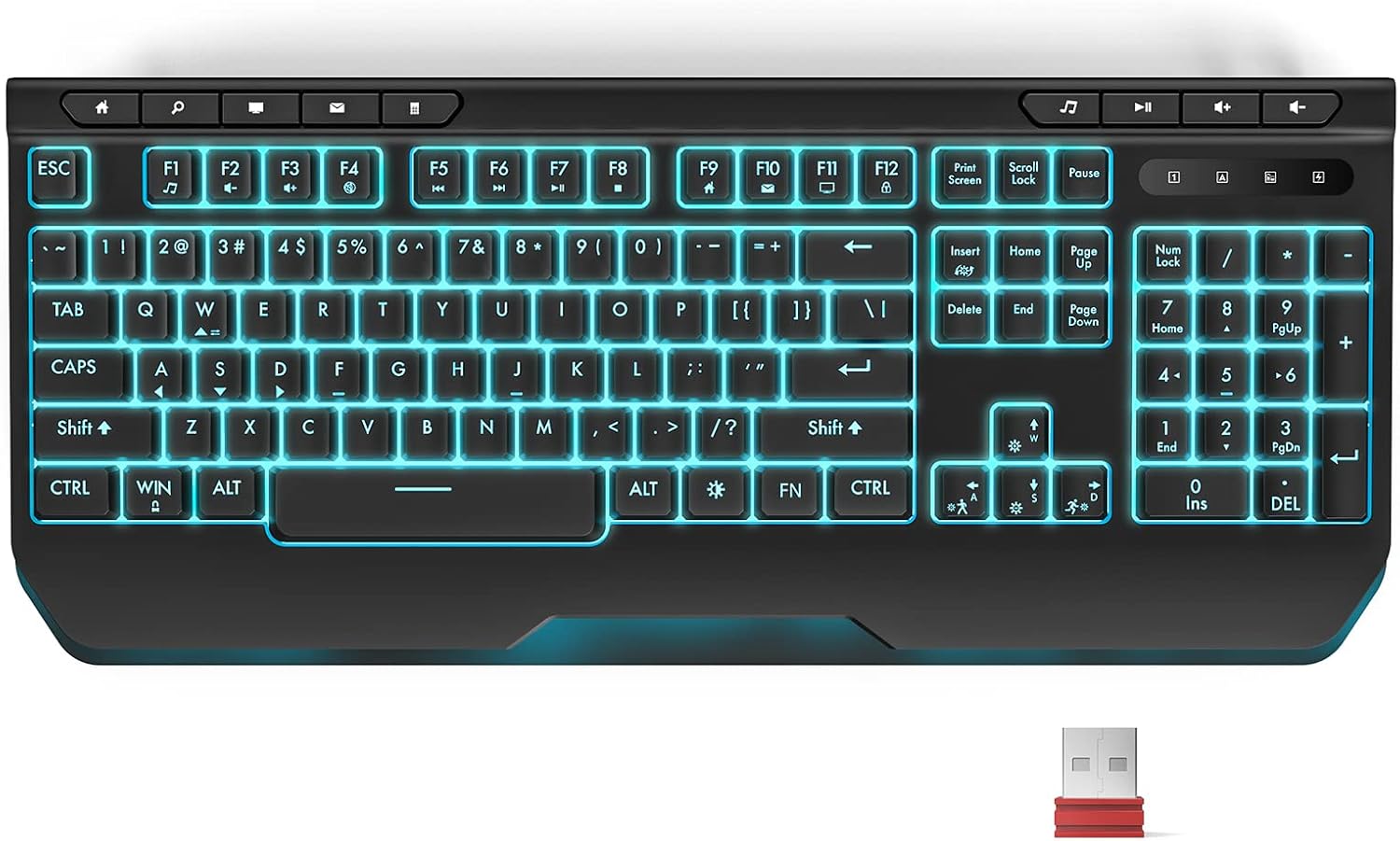 Gaming Keyboard, Qwecfly Wireless Gaming Keyboard, Rechargeable Backlit Keyboard, Wireless Wired Dual-Mode Quiet Keyboard with Ergonomic Wrist Rest