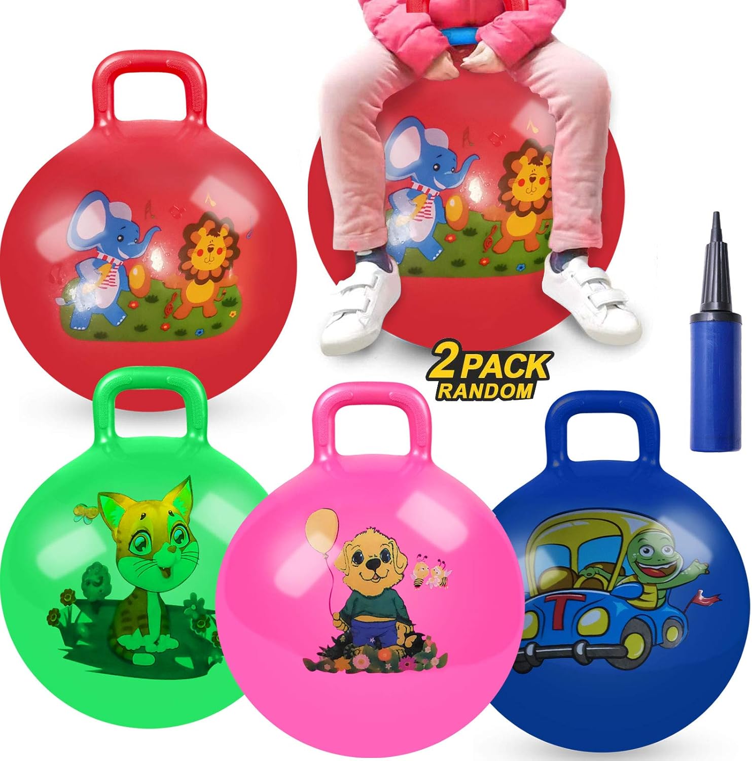Jump Hopper Bouncy Hopping Ball 18 inch with Handle Party Favors for Kids 3-6 Years,School Team Ride and Jumping Party 5 Pack Pack of 2