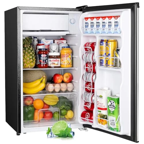 Upstreman 3.2 Cu.Ft Mini Fridge with Freezer, Single Door Mini Fridge, Adjustable Thermostat, Mini Refrigerator for Dorm, Office, Bedroom