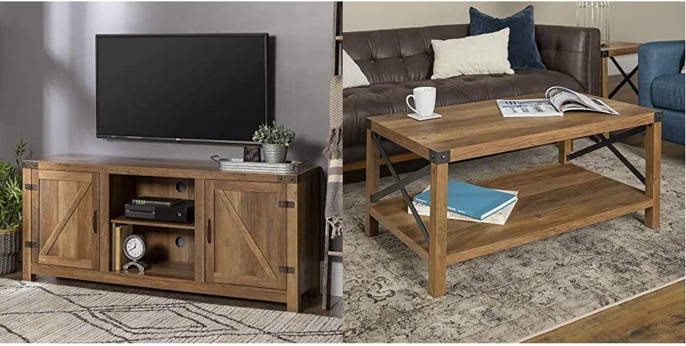 Walker Edison Furniture Company Farmhouse Barn Wood TV Stand Cabinet, 58 Inch