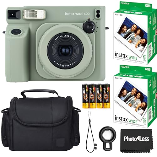 Fujifilm Instax Wide 400 Instant Film Camera (Sage Green) Bundle with Instax Wide Instant Film (40 Sheets)