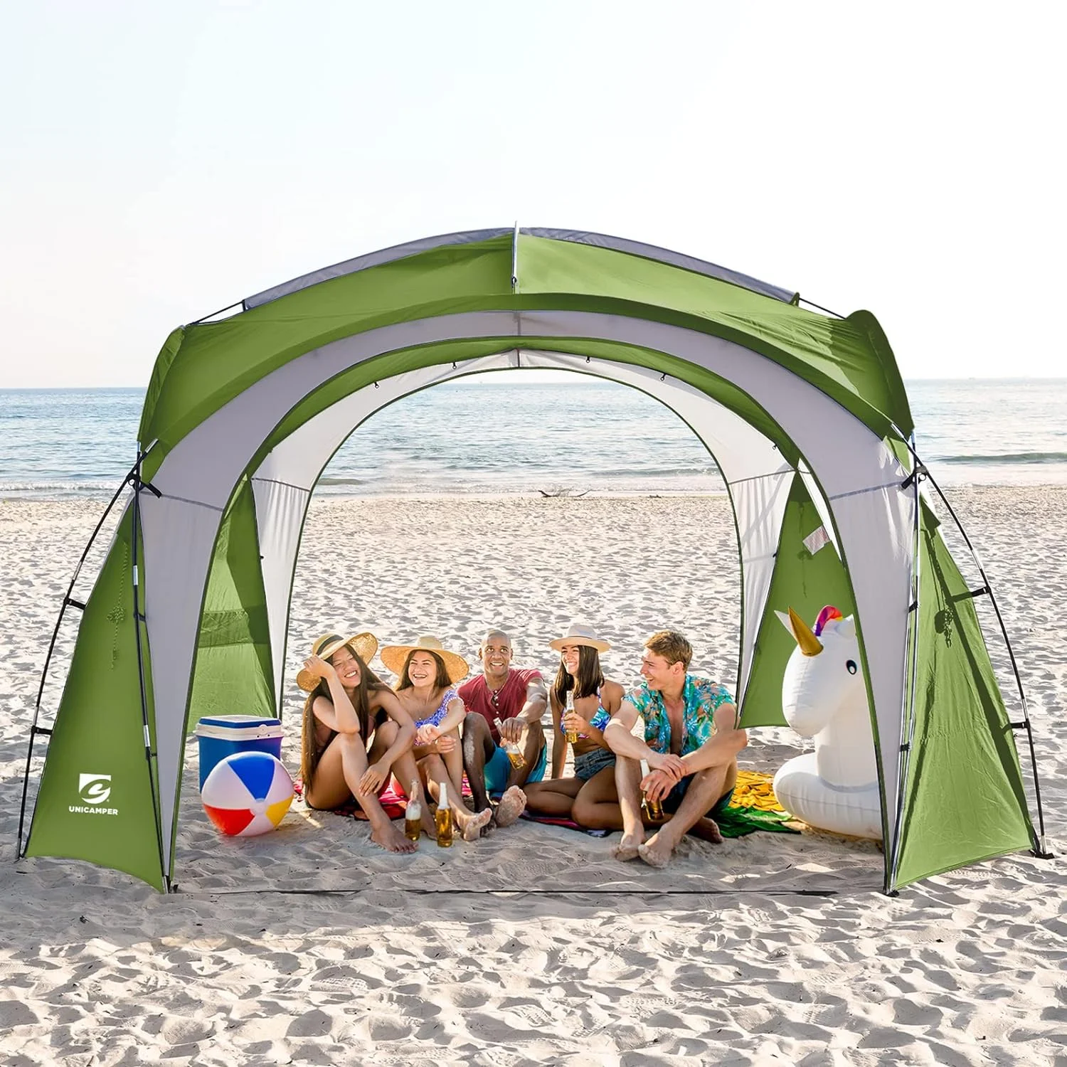 UNP Easy Beach Tent 12 X 12ft Pop Up Canopy UPF50+ Tent with Side Wall, Ground Pegs, and Stability Poles, Sun Shelter Rainproof