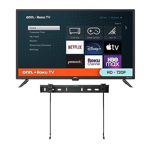 ONN 32-inch Roku Smart TV LED + Free Wall Mount with Wi-Fi Connectivity and Mobile App | Flat Screen TV Compatible with Apple Home Kit | Alexa and