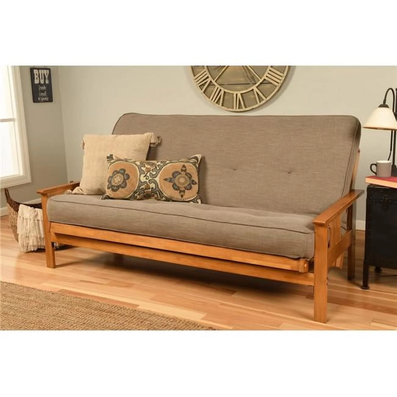 Kodiak Furniture Monterey Futon with Linen Fabric Mattress in Gray/Butternut