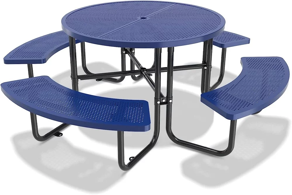 46'' Steel Round Picnic Table for Outdoors, Expanded, Lifetime Picnic Table with Umbrella Hole