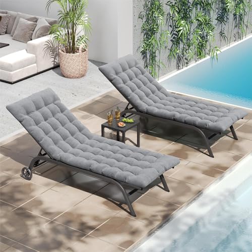 UDPATIO Chaise Lounge Outdoor Set of 3, Aluminum Lounge Chair with Removable Cushion Padding