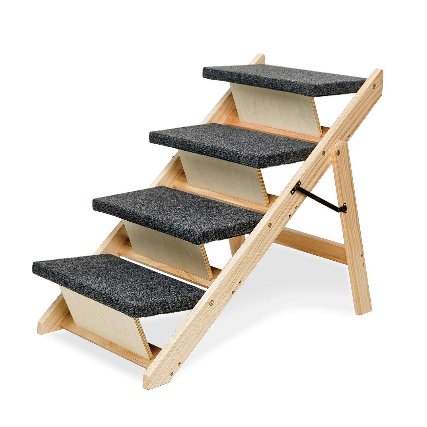 Mewang Wooden Dog Stairs/Steps Foldable 4 Levels Pet Stairs &amp; Ramp Perfect for Beds and Cars - Pet Supplies online store