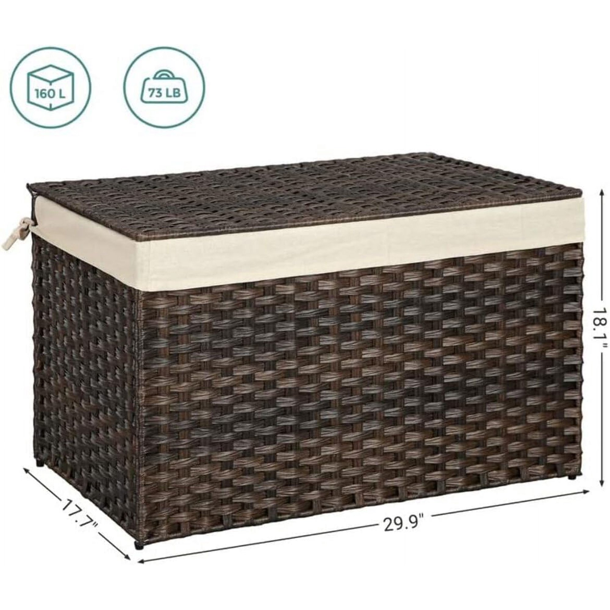 Storage Basket with Lid, 42.3 Gallon (160L) Foldable Storage Bin with Handles, Removable Liner, for Bedroom, Laundry Room, Brown