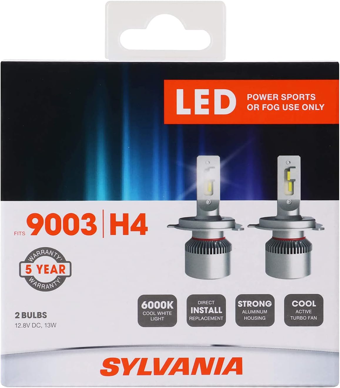 Sylvania 9003 Superior 6000K LED Powersport Vehicle Headlight Replacement Bulbs for Off-Road Use or Fog Lights, Cool White Lights