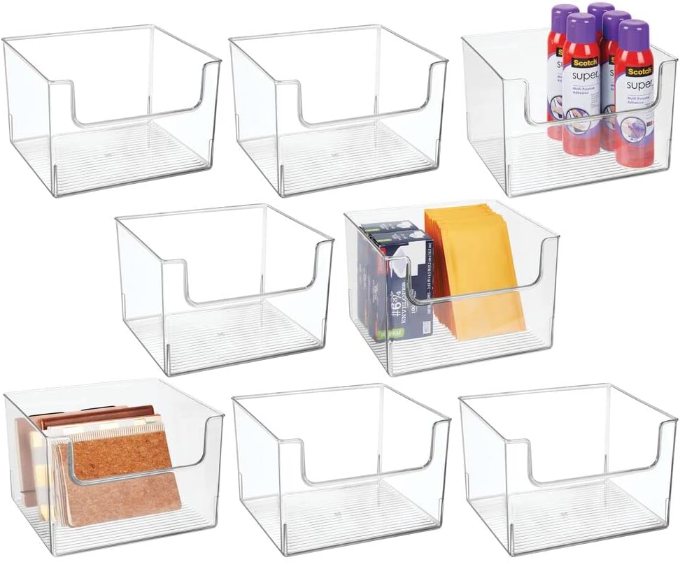 mDesign Modern Plastic Open Front Dip Storage Organizer Bin Basket for Home Office Organization - Shelf, Cubby, Cabinet