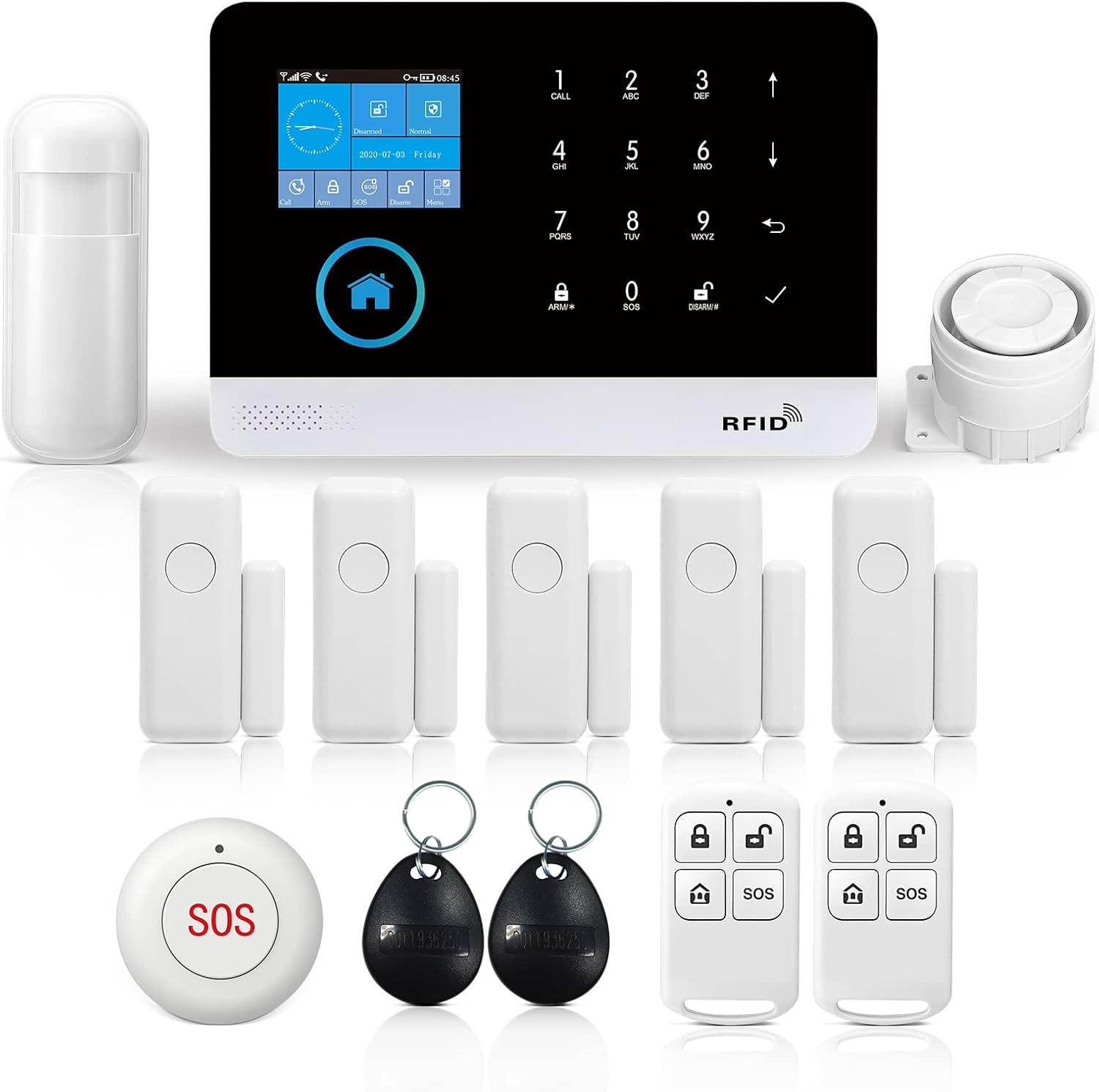Wireless WiFi Smart Home Security DIY Alarm System DIY Home Wi-Fi Alarm Kit with Motion Detector,Notifications with app,Door/Window Sensor, Siren