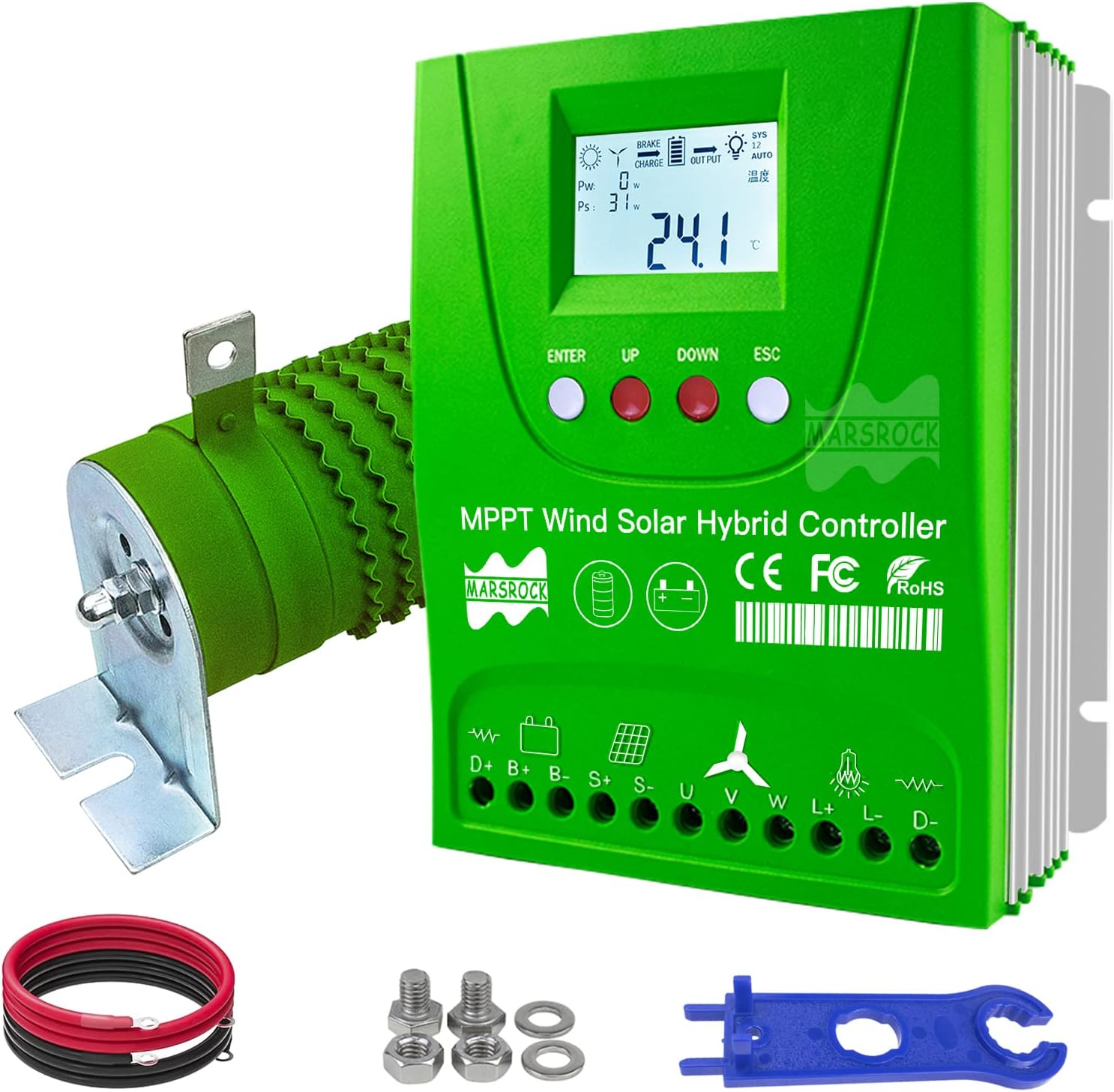 Marsrock Lithium Lead-Acid Gel Battery Wind Solar Hybrid Charge Controller Wind MPPT Boost with Dump Load and 50cm Cable Design for Wind Solar Hybrid
