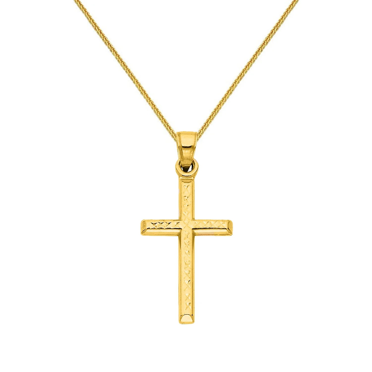 Precious Stars 14K Yellow Gold Religious 1" Cross Unisex Pendant with 16" Chain Necklace