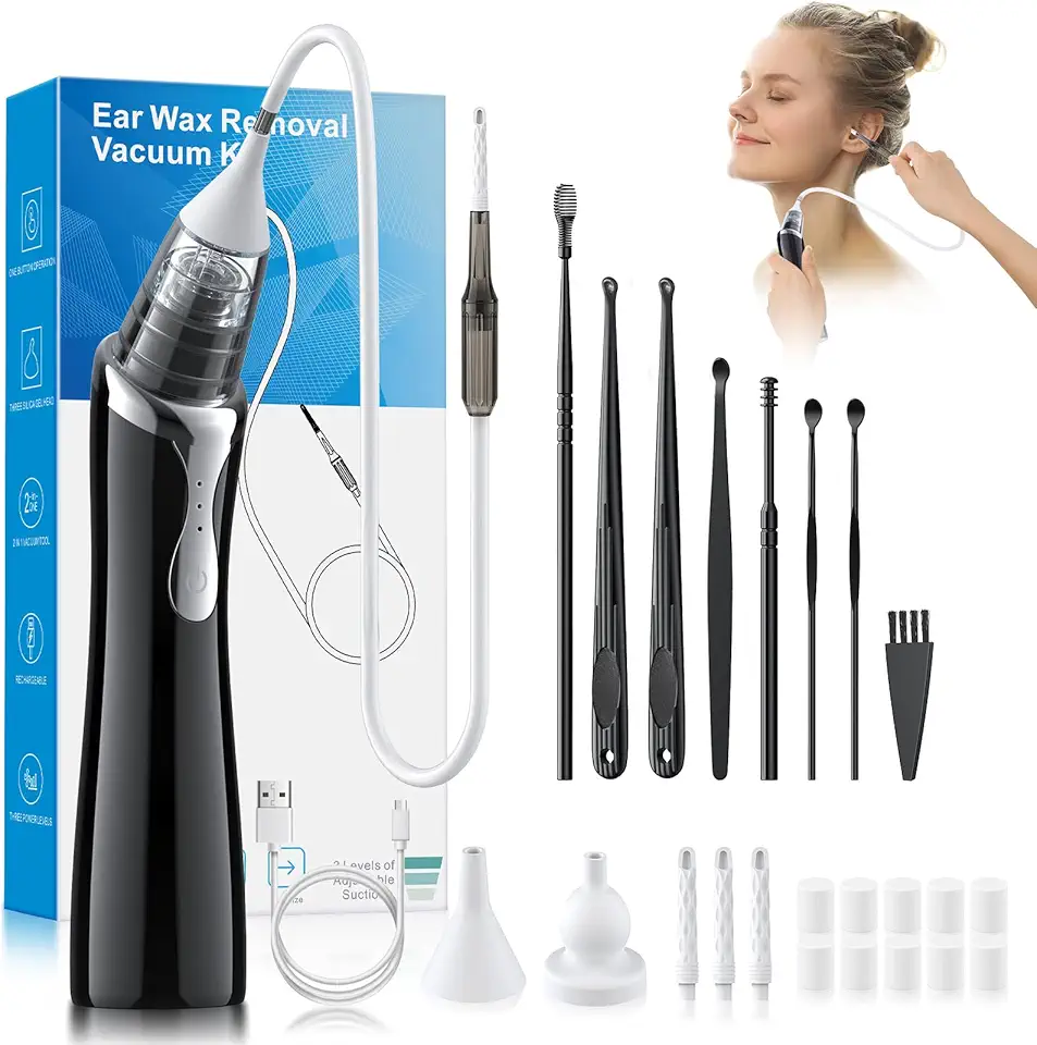 Ear Vacuum Wax Removal Tool with 8 Pcs Ear Pick, Strong Suction Earwax Removal Kit with Charging Cable