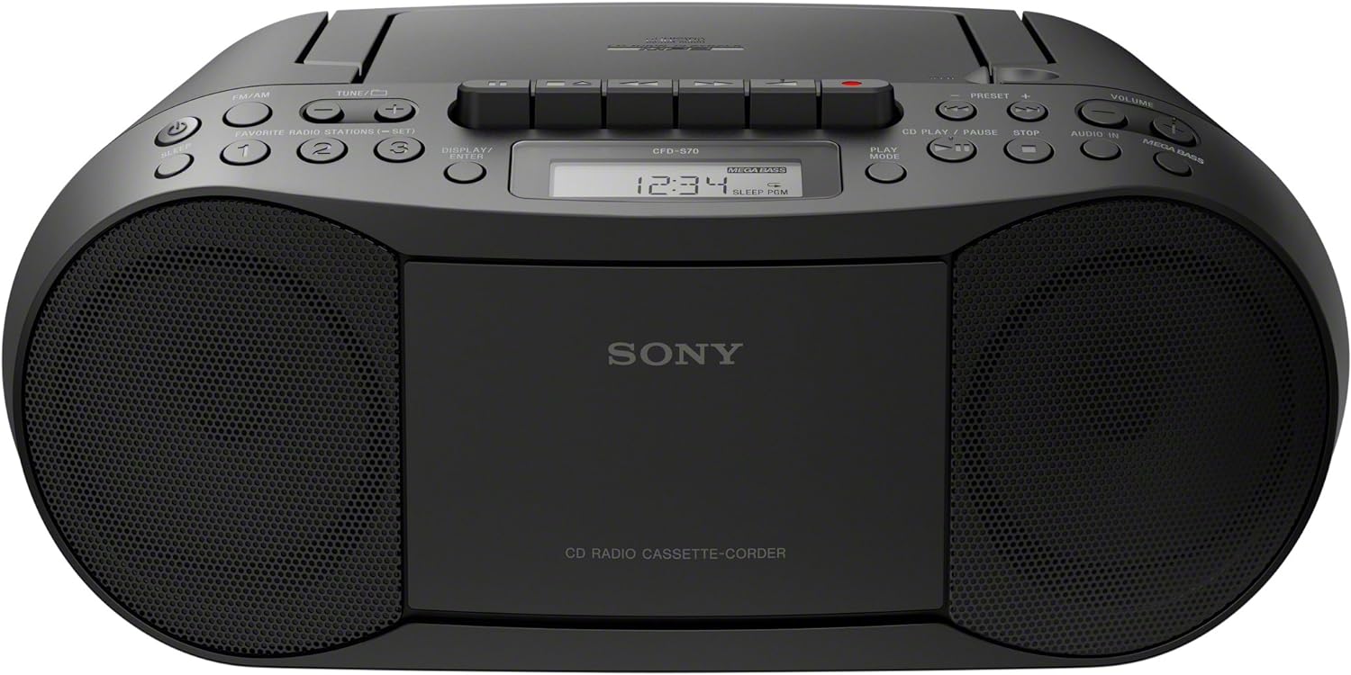 Sony Stereo CD/Cassette Boombox Home Audio Radio, Black (CFDS70BLK), 13.7 x 6.1 x 9 inches - Smart Home Appliances