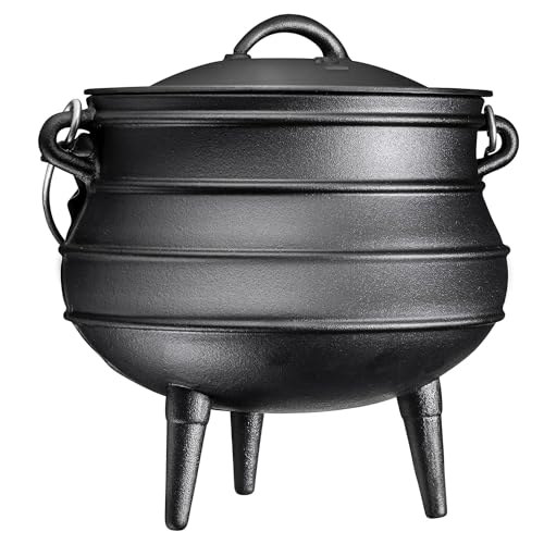 Bruntmor Pre-Seasoned Cast Iron Cauldron | African Potjie Pot with Lid | 3 Legs for Even Heat Distribution