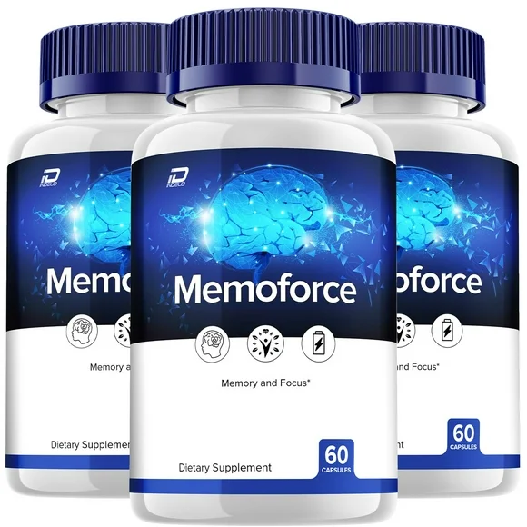 MemoForce Brain Capsules - Memo Force Pills All-Natural Supplements, Memory and Focus Support, 3 Pack, 180 Capsules - Kansas Nuitrition - HNZSDS