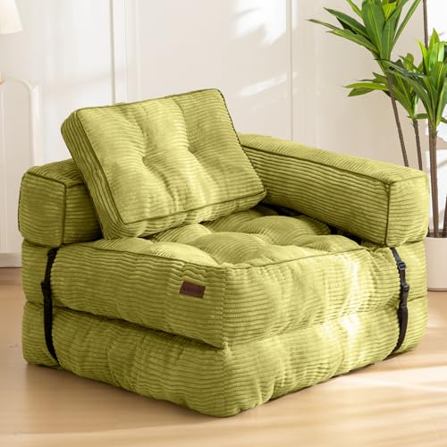 MAXYOYO Folding Sofa Bed, L-Shaped Convertible Sofa Bed with Armrest Foldable Sleeper Couch with Pillow