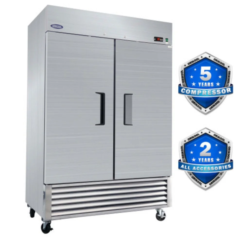 ORIKOOL 54" Commercial Refrigerator 49 Cu.ft with 2 Solid Door Reach-In Refrigerators Stainless Steel ETL Approved Upright Fridge Storage  Silver +