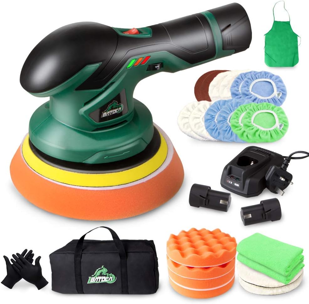 BATOCA - Cordless Car Buffer Polisher - with 2pcs 12V Lithium Rechargeable Battery Brushless Polisher with Variable Speed