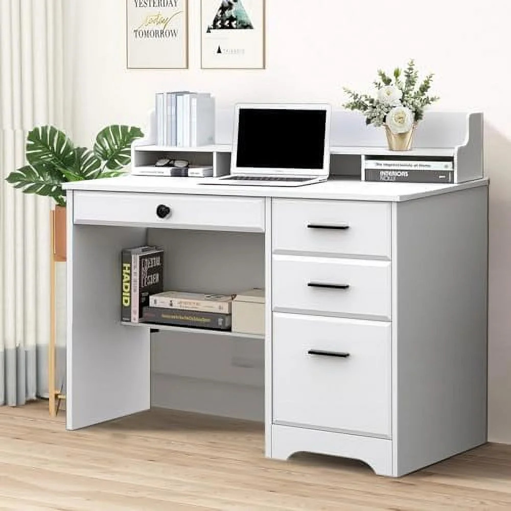 White Desk with Drawers  44"
