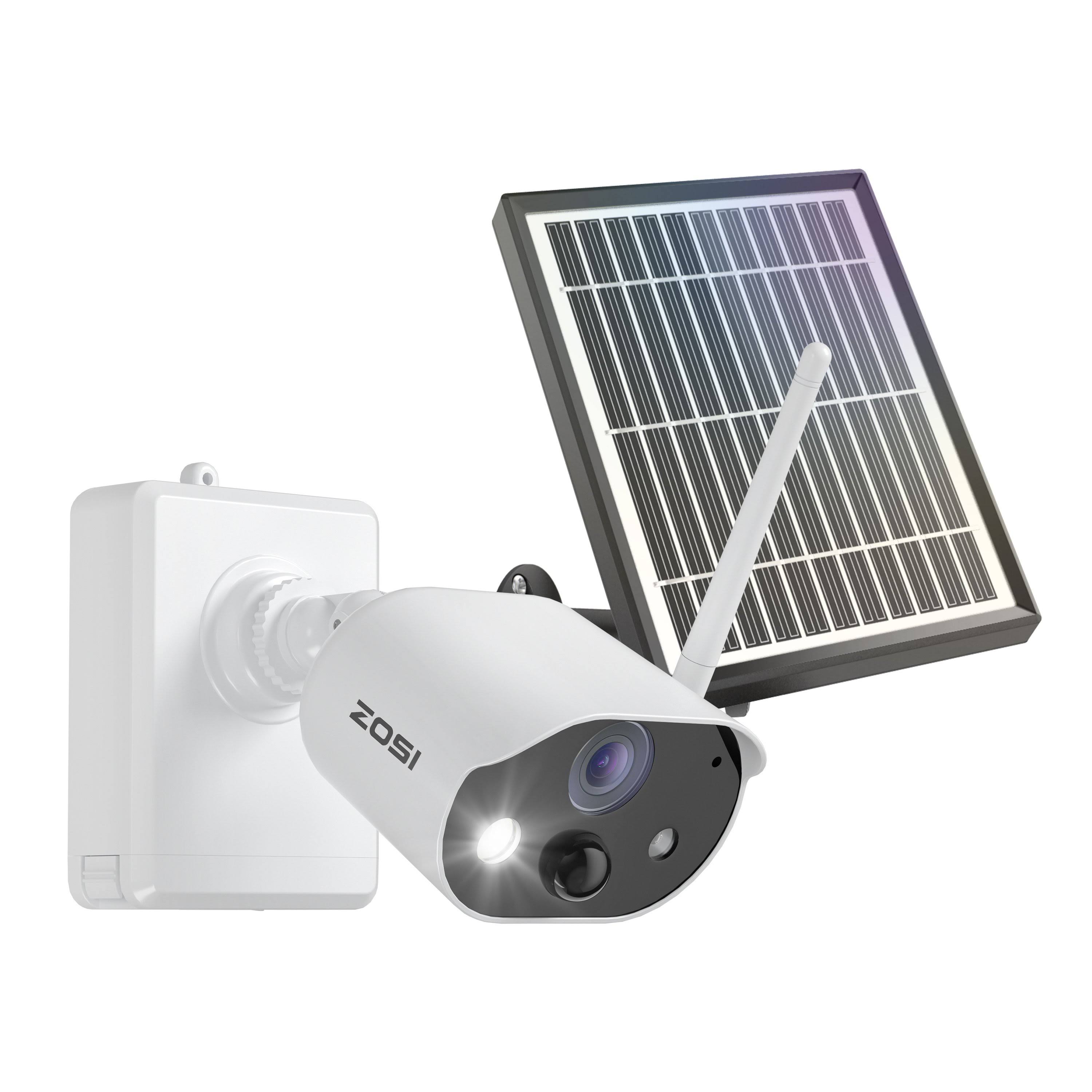 ZOSI Wireless 1080p WiFi Battery Rechargeable Solar Panels Security IP Camera, Night Vision, 2-Way Audio, Human Detection, White