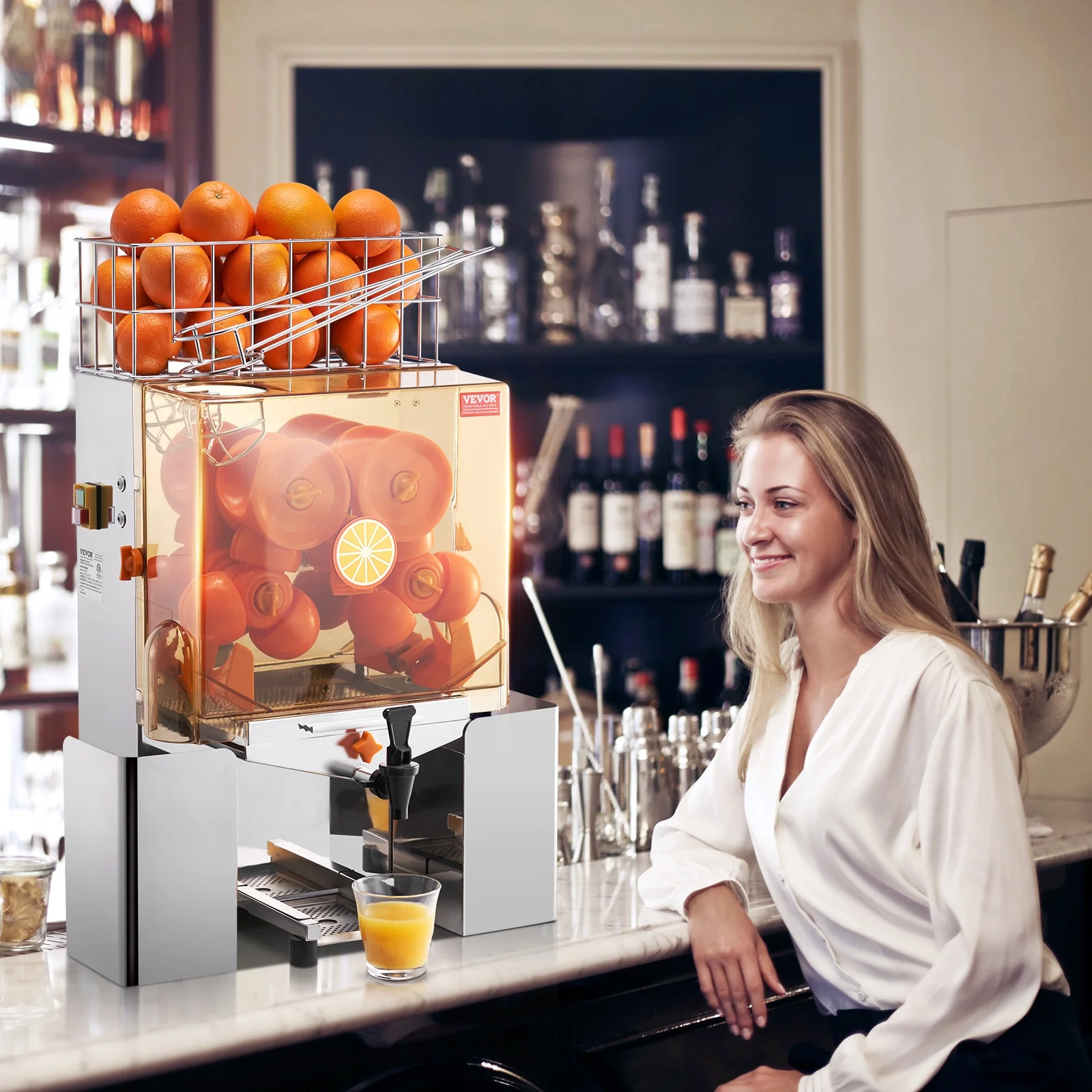 SKYSHALO Commercial Orange Juicer Machine 120W Juice Squeezer Extractor Water Tap