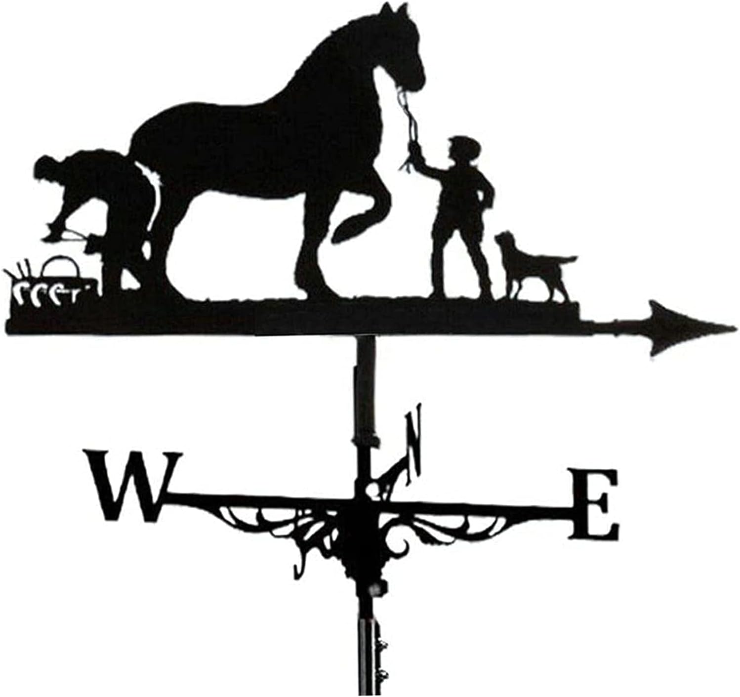 Decoration Wind Vane, Weathervane with Roof Mount Weathercock Wind Direction Indicator, Retro Farmer and Horse Metal Weathervane Garden
