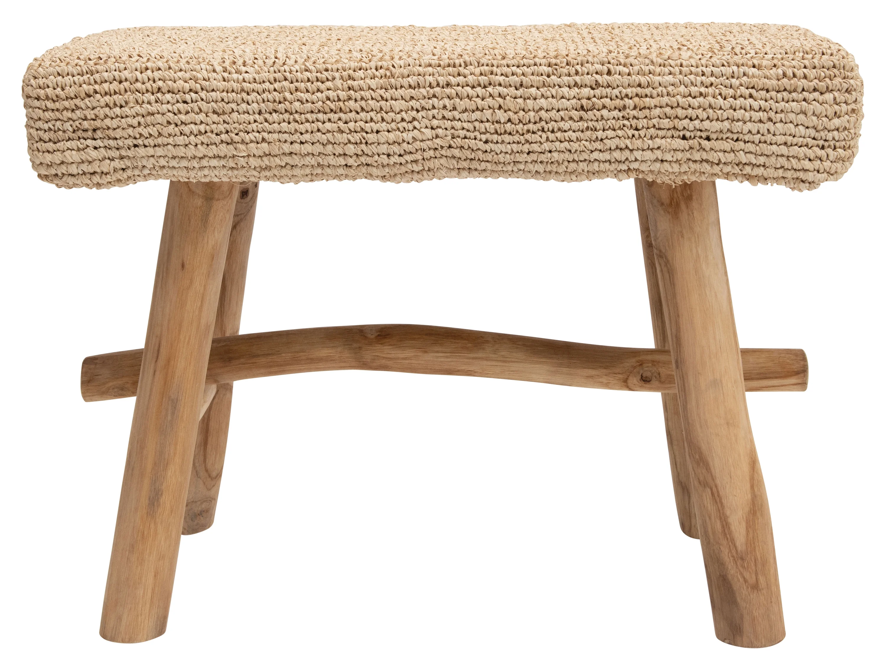 Creative Co-Op 25.25"W Woven Mendong Covered Stool with Teak Wood Legs
