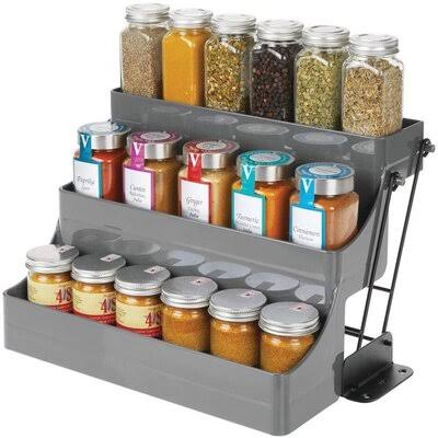 Prep u0026 Savour Plastic 3 Tier Pull Down Spice Rack - Easy Reach Retractable Large Capacity Kitchen Storage Shelf Organizer fo