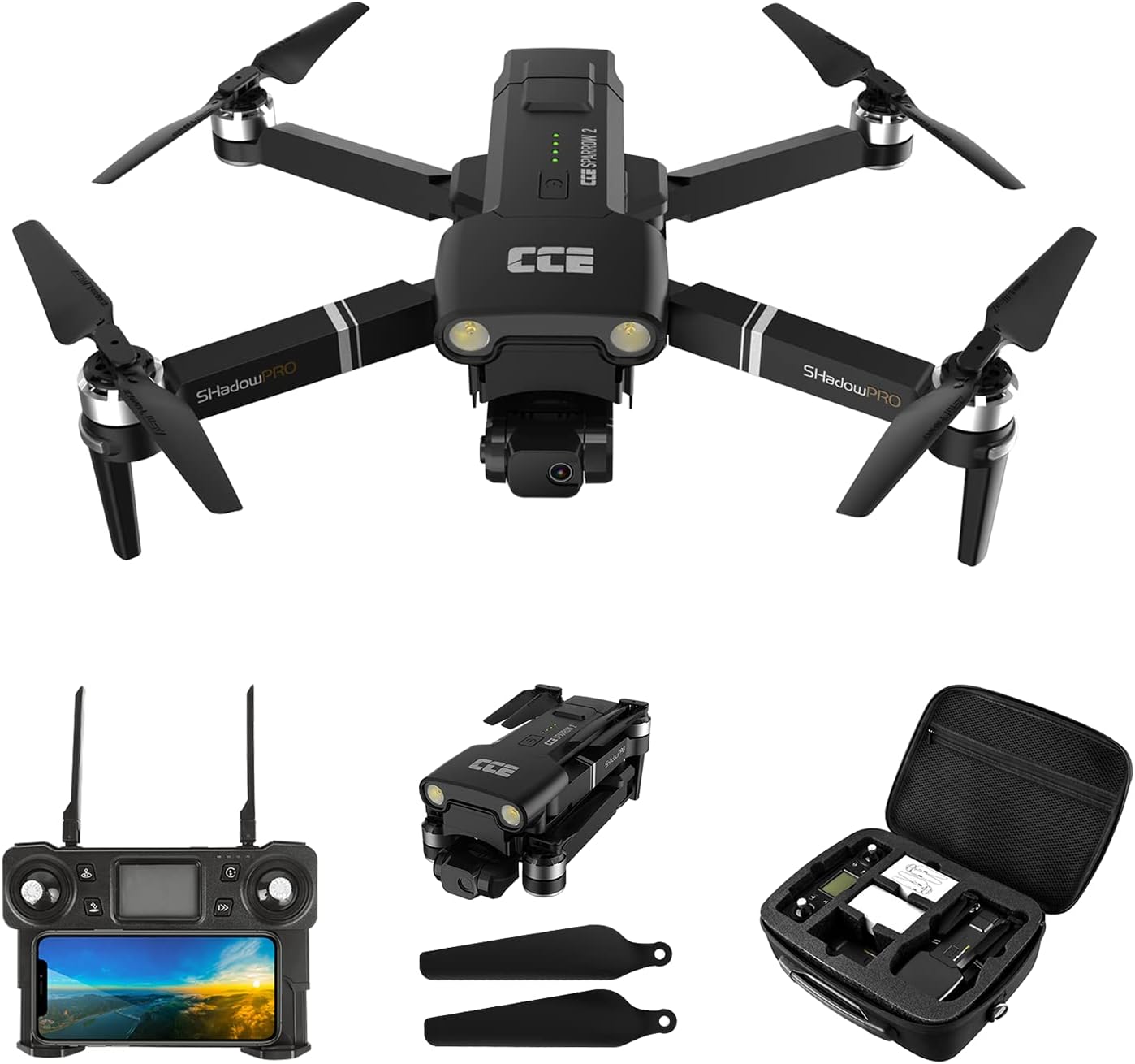 CCE Sparrow2 GPS Drones with EIS Camera for Adults 4K, 2-Axis Gimbal Foldable FPV RC Quadcopter with Flashlight and Arms Lights, Brushless Motor