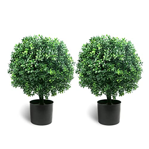 Sunnyglade 21.6” Tall Artificial Lavender Topiary Ball Tree Set of 2 Pack Potted Bushes UV Resistant Potted Plants for Indoor Outdoor Home