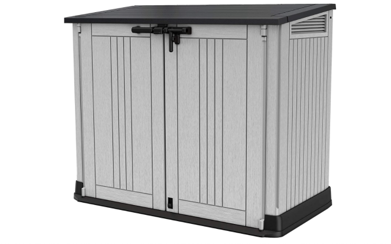Outdoor Garden Storage Shed, 32 x 71.5 x 113.5 cm, Light Grey with Dark Grey Lid