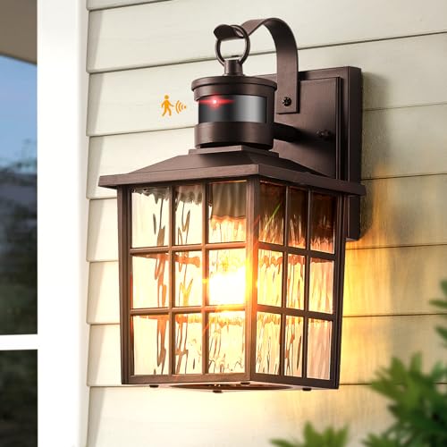 VIANIS 2 Pack Motion Sensor Outdoor Lights, Oil Rubbed Bronze Dusk to Dawn Wall Lights Lantern, 100% Aluminum Coach Exterior Lights Sconce for Patio
