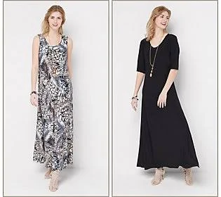 Attitudes by Renee Reg Set of 2 Printed u0026 Solid Maxi Dresses, Size Medium, animal/black - Avayadevconnect