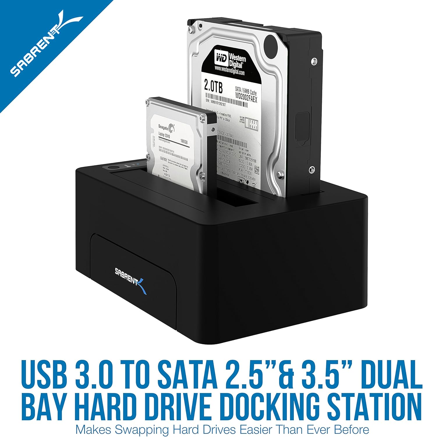 Sabrent USB 3.0 to SATA Dual Bay External Hard Drive Docking Station for 2.5 or 3.5in HDD