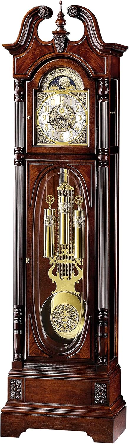 Howard Miller Stewart Floor Clock 610-948 – Windsor Cherry Grandfather Vertical Home Decor with Cable-Drive Triple-Chime Concerto Movement