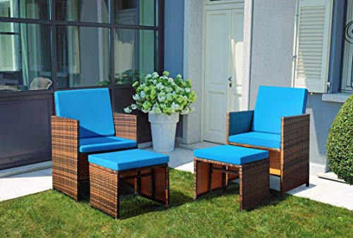 Devoko 9 Pieces Patio Dining Sets Outdoor Space Saving Rattan Chairs with Glass Table Patio Furniture Sets Cushioned Seating and Back Sectional