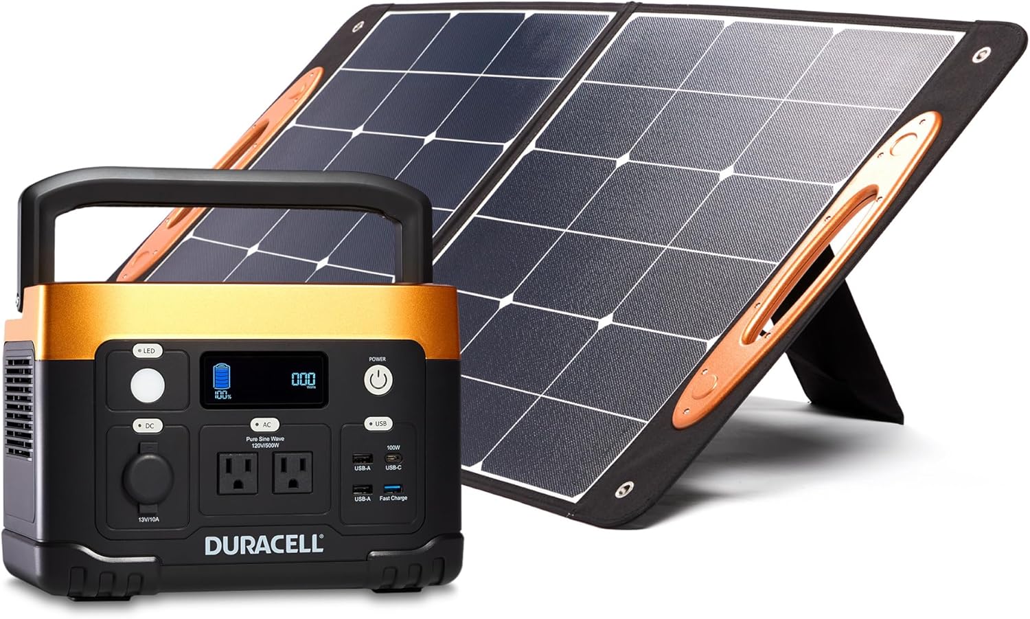 Duracell Power Station 500 (515 Wh/120V) with 100W Solar Panel for Power Outages, Emergency Kits, Home Electronics and Outdoor Use