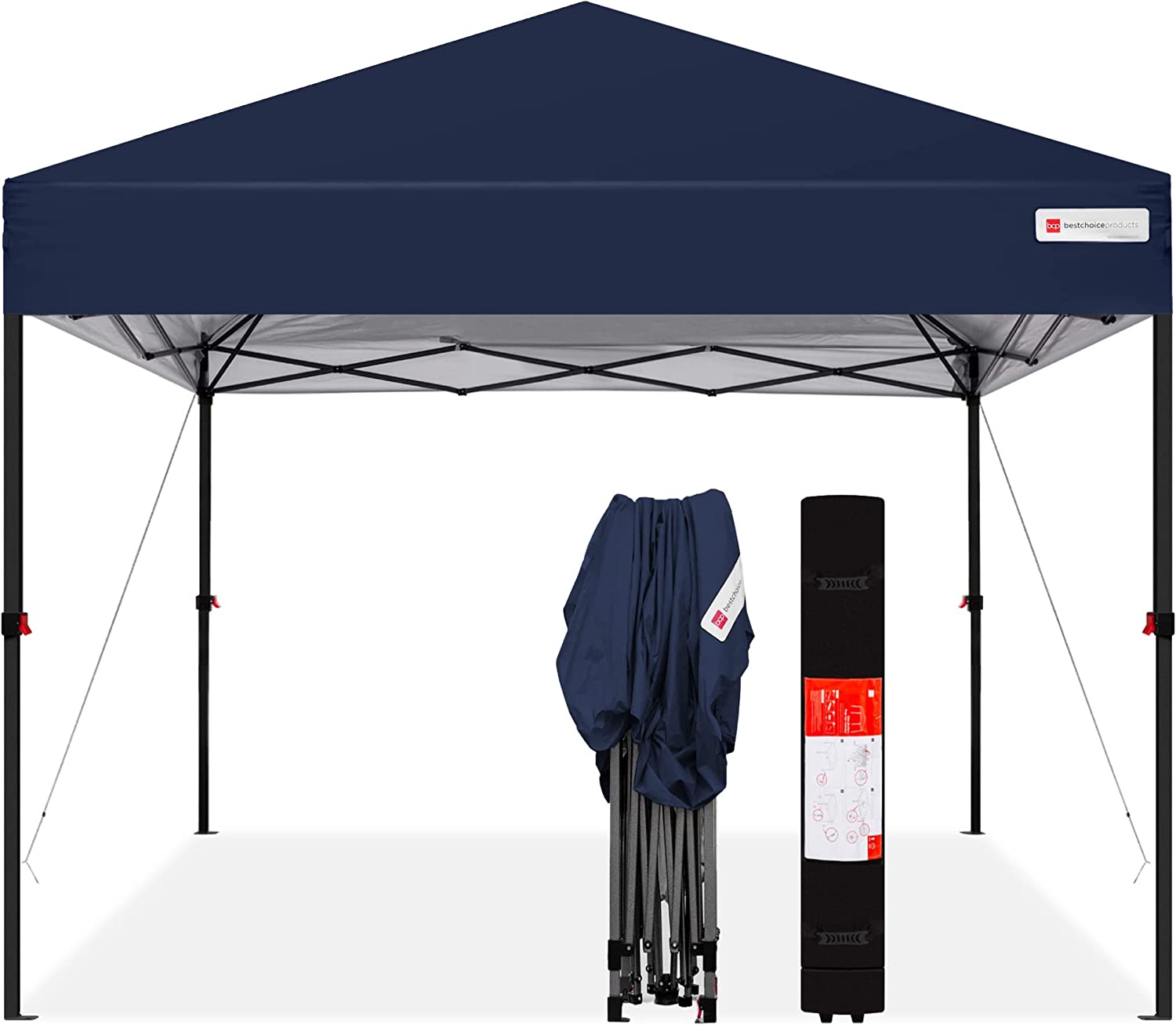 10x10ft 1-Person Setup Pop Up Canopy Tent Instant Portable Shelter w/ 1-Button Push, Straight Legs, Wheeled Carry Case, Stakes - Blue