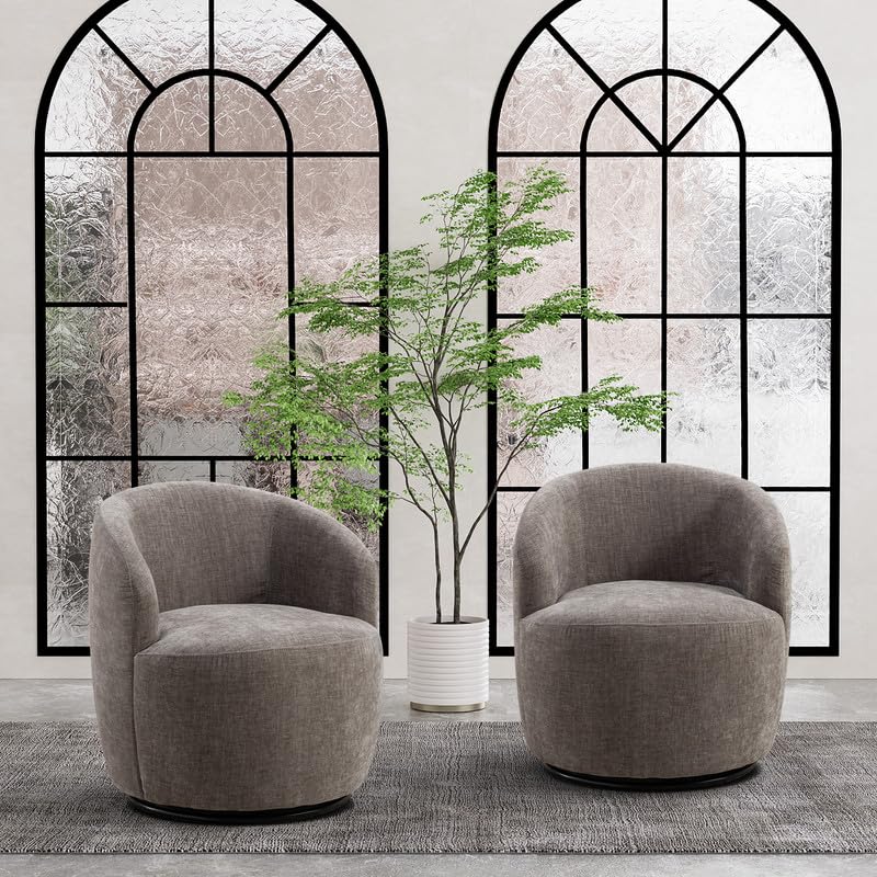Swivel Barrel Chair Set of 2, 360 Degree Swivel Round Chair, Modern Upholstered Small Round Accent Arm Chairs,Chenille Living Room Barrel Chair