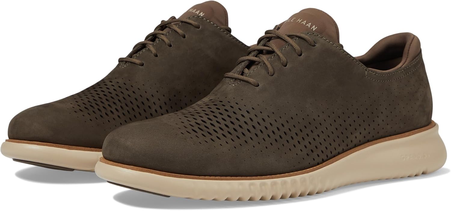 Cole Haan Men's 2.Zerogrand Laser Wing Tip Oxford Lined, Deep Olive Nubuck/Oat, 8