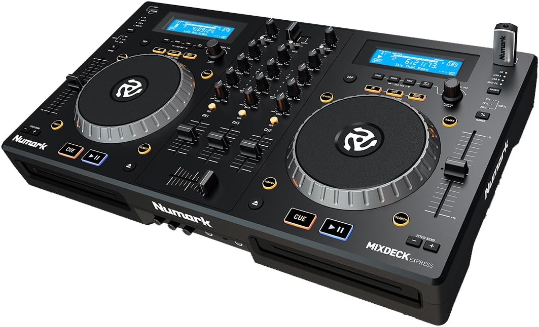 Numark Mixdeck Express DJ Controller, 2-Channel Standalone Media Player with CD, CD MP3, USB Playback, Dual Channel Mixer, Multi-Function Jog Wheels