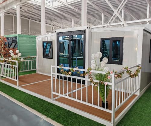 Portable Prefabricated Tiny House 20X20ft, Mobile Expandable House, Outdoor Storage, Modern Study Steel Storage House with Restroom, Kitchen, Cabinet