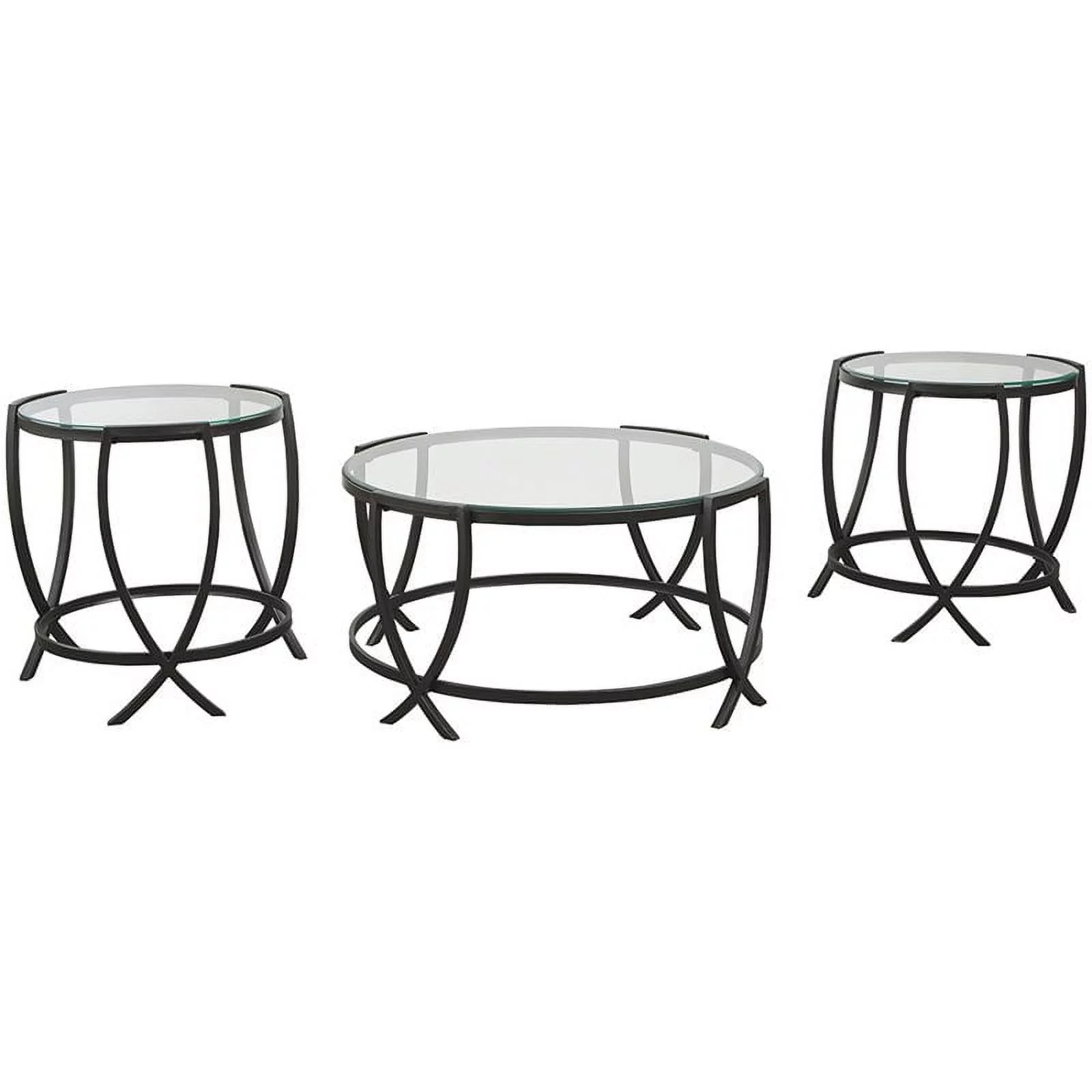 Bowery Hill 3 Piece Glass Top Coffee Table Set in Black