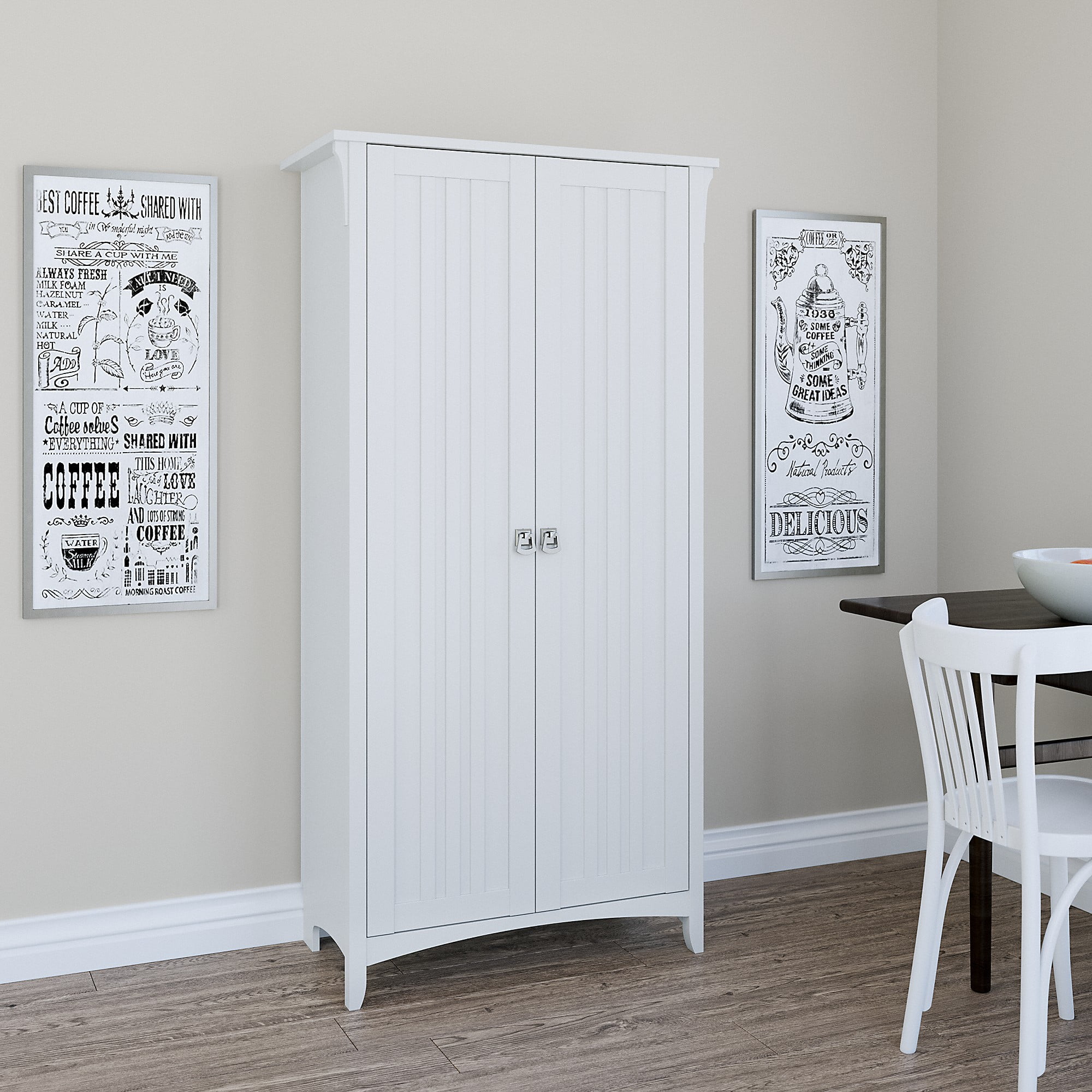 Salinas Kitchen Pantry Cabinet with Doors in White/Shiplap - Engineered Wood